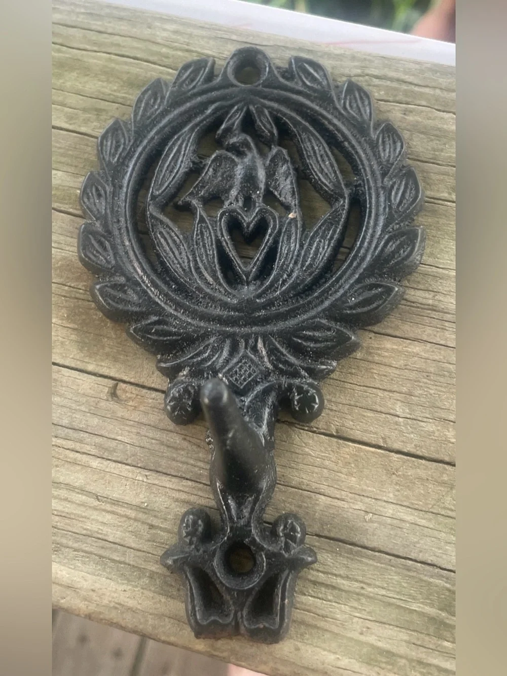 Vintage Decorative Cast Iron Wall Hook Decor Trivet - Black Eagle Heart